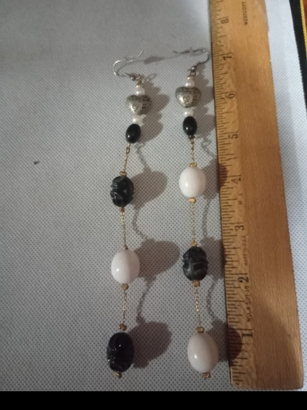 Vintage Black and White Beaded Drop Earrings